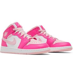 Nike Dunks Mid, Pink Shoes Sneakers, Nike Mid, Hot Pink Shoes, Pink Nike Shoes, Sneakers Kids, Trendy Shoes Sneakers, Pink Nikes, Pink Kids