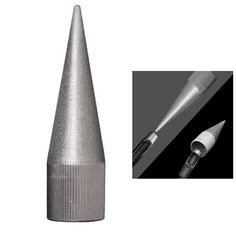 a metal tip that is next to a black and white photo with an image of the tip