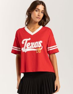 RSQ Womens Texas V-Neck Tee - RED | Tillys V Neck Tee, Texas, Stripes, Relaxed Fit, V Neck, Red, T Shirt, How To Wear