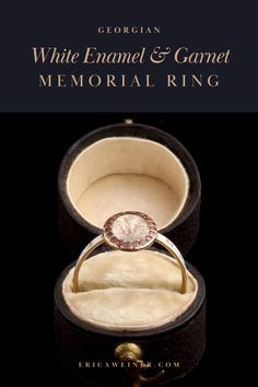 This Georgian Mourning / Memorial Ring was made to memorialize Mary Spalton who died at the tender age of just 4 years old. Memorial rings were (as a general rule) decorated with black enamel. The exception is in the instance that the deceased was unmarried, in which case white enamel was used. We offer antique jewelry sourced with the utmost care. All of our jewelry is one-of-a-kind, check out our collection today! Victorian Memorial Jewelry Ring, Heirloom Enamel Ring With Rose Cut Diamonds, Heirloom Engraved Signet Ring For Memorial, Heirloom Memorial Engraved Signet Ring, Antique Engraved Ring For Memorial, Victorian Enamel Ring Engraved For Anniversary, Victorian Engraved Rings For Memorial, Victorian Engraved Enamel Ring For Anniversary, Antique Ruby Ring With Intaglio For Gift