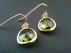 Dark Apple Green Gold Earrings. Green Nickel-free Drop Jewelry, Nickel-free Green Drop Jewelry, Lime Green Earrings For Gift, Green Faceted Jewelry For Anniversary, Elegant Green Earrings For Her, Elegant Green Earrings As A Gift For Her, Green Drop Earrings For Anniversary, Green Faceted Earrings For Anniversary, Lime Green Jewelry With Matching Earrings For Gift