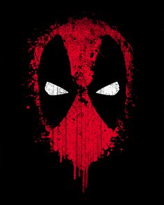 a deadpool poster with blood dripping down the middle and eyes on it's face