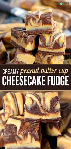 creamy peanut butter cup cheesecake fudge is an easy dessert recipe that's ready to be eaten