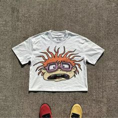 Rugrats T-Shirt Big Print Fast Shipping $35 Lowest I Can Do Custom Deadstock Hit Me With Questions Casual T-shirt With Funny Print For Streetwear, Funny Print Graphic Tee Cropped T-shirt, Casual White Cropped T-shirt With Graphic Print, Cool White T-shirt With Funny Print, Streetwear Cotton Tops With Cartoon Print, Streetwear Cartoon Print Cotton Tops, Cotton Cartoon Print Tops For Streetwear, Cotton Top With Cartoon Print For Streetwear, Trendy Relaxed Fit T-shirt With Cartoon Print