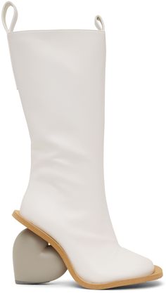 Calf-high buffed faux-leather boots in white. · Pull-loops at collar · Zip closure at inner side · Logo embossed at heel tab · Sculptural heel with rubber injection · Neolite foam rubber sole · Heel: H3.75 Supplier color: White/Grey White Heeled Boots With Sculpted Heel And Pointed Toe, White Pointed Toe Boots With Sculpted Heel, White Pointed Toe Heeled Boots With Sculpted Heel, White High Ankle Leather Heeled Boots, White High Heeled Boots With Sculpted Heel, White Fitted Heeled Boots With Sculpted Heel, White Mid-calf High Heel Boots With Reinforced Heel, White Leather Knee-high Boots With Round Toe, White Leather High Heel Knee-high Boots