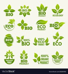 green eco products logos and emblems set