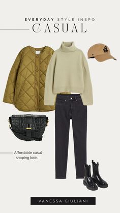 Paris Winter Street Style 2022, How To Style Quilted Jacket, Beige Quilted Jacket Outfit, Lookbook Outfits Casual, Casual Fashion Fall, Outfit With Jacket, Fall Jackets Outfit