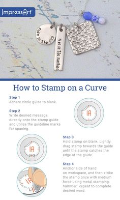 the instructions for how to stamp on a curvy necklace are shown in this guide