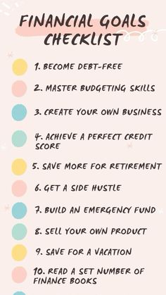 the financial goals checklist is shown in pink and blue