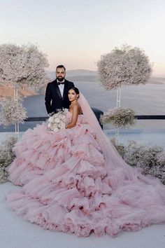 NumberSea - NumberSea Pink Layers Tulle Ball Gown Straight Neck Wedding Dresses, Bridal Gowns, MW939