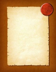 an old piece of paper with a red button on the corner and some writing paper attached to it