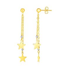 Buy LOVCIA Luxury Two-Tone 14k Gold Star Drop Earrings with Pushback Clasps Stars In The Night Sky, Subtle Highlights, Fancy Earrings, The Night Sky, Shooting Stars, Gold Drop Earrings, Fine Jewellery Earrings, Jewelry Earrings Hoops, Gold Stars