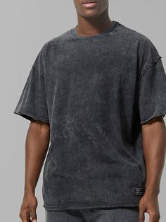 Men's 100% Cotton Acid Wash Shirt Oversized Shirt Plain Crew Neck Daily Wear Vacation Short Sleeve Clothing Apparel Fashion Sport Casual Baggy Short Sleeve Urban Tops, Baggy Cotton Short Sleeve Tops, Urban Cotton Tops With Drop Shoulder, Oversized Washed Black Top, Black Soft-washed Short Sleeve Shirt, Baggy Cotton Crew Neck Top, Baggy Crew Neck Cotton Top, Washed Black Relaxed Fit Short Sleeve Shirt, Soft-washed Cotton Top With Drop Shoulder