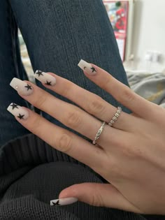 Stars Nails, Hoco Nails, Girly Acrylic Nails, Nail Idea, Soft Nails, Black Nail, Dream Nails