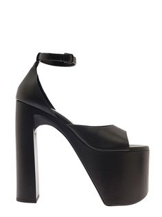 100% Calfskin Platform Sandals With Ankle Strap In Calf Leather, Calf Leather Platform Sandals With Ankle Strap, Calf Leather Platform Heels With Ankle Strap, Sleek Calf Leather Summer Heels, Sleek Summer Calf Leather Heels, Luxury Synthetic Platform Sandals, Chic Leather Sandals With Ankle Strap, Luxury Faux Leather Heels For Party, Faux Leather Sandals With Sculpted Open Heel