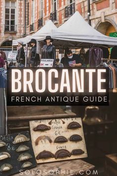 the cover of brocante french antique guide with an image of men's hats on display