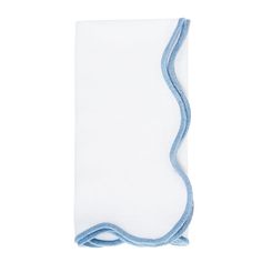 a white towel with blue trim on it