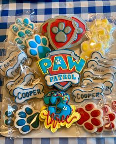 decorated cookies in the shape of paw patrol