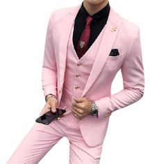 Men's Tuxedo Suits Men Pink Luxury Designer 3 Piece Suits Wedding Groom Wear Party Wear Suits Dinner Party Wear Suits This Suit with Come Jacket + Pants + Vest Coat  (  3 Piece suit)Heavy Weight 1000 - 1200 GRAMSTwo deep pockets at bottom and breast pocket finishedJacket is fully lined with 100% satinPerfect for hosting, smoking, lounging & all occasionsPerfect gift for the Perfect man or just as a personal treatFREE FAST 5-8 DAY ORDER TO DELIVERY SHIPPING ACROSS THE ENTIRE USASUPERFAST WORL Suit Vest Outfits, Pink Suit Men, 3 Piece Suit Wedding, Vest Outfits Men, Party Wear Suits, Men's Tuxedo, Fast 5, Pink Luxury, Slim Fit Suit Men