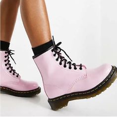 {Dr. Martens} 1460 Boot In Pink Patent Leather - Women's 7. Nwt, No Box. Tiny Mark As Pictured, Give A Nod To Nostalgia With The Edgy And Street-Sweet Lines Of This Stunning Boot. Premium Patent Leather Upper. Lace Up Closure Round Toe. Leather Lining And Insole. Padded, Permanently-Fixed Footbed. Rubber Lug Outsole Sweet Lines, Shoes Dr Martens, Moto Boots, Leather Women, Patent Leather, Leather Upper, Black Pink, Size 7, Lace Up