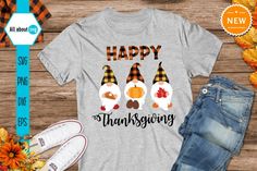 happy thanksgiving gnomes shirt with the words happy thanksgiving on it