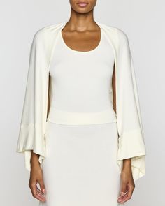 Unbleached Elegant Party Top With Draped Sleeves, Formal Fall Tops With Draped Sleeves, Formal Tops With Draped Sleeves For Fall, Formal Fitted Top With Draped Sleeves, Chic Fitted Blouse With Draped Sleeves, Elegant Formal Tops With Draped Sleeves, Elegant White Capelet With Cape Sleeves, Elegant Fitted Tops With Draped Sleeves, Fitted Tops With Cape Sleeves