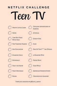 a pink poster with the words teen tv written in black and white on it's side