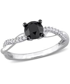 Round Black And White Diamond Solitaire Ring White Gold