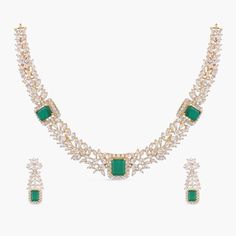 Gloin CZ Silver Necklace Set Luxury Green Bridal Necklace With Cutdana, Emerald Green Stone, Silver Necklace Set, Green Stones, Necklace Craft, Nature Inspired Design, 925 Silver Jewelry, Semi Precious Stones, Green Stone