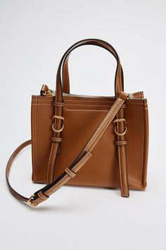 MINI SHOPPER - Dark tan | ZARA United States Zara Tote Bags, Zara Handbags, Zara Mini, Yellow Handbag, Zara Bags, Mini Tote Bag, Leather Shirt, Cross Border, Mini Tote