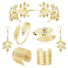 PRICES MAY VARY. ♥Package Includes:The Greek Goddess Accessories include 1 leaf headband, 1 pair of leaf pearl earrings, 1 pair of coil bracelet, 1 pair of coil arm rings, a combination of jewels.The styles are abundant and the quantity is sufficient to meet your daily use and role playing needs. ♥High Quality Material:The greek goddess costume sets for women are made of premium alloy and pearl materials, nickel and lead free, durable and comfortable. Hair band set has good plasticity, exquisite Goddess Costume Accessories, Laurel Leaf Crown, Greek Accessories, Gold Leaf Crown, Bridesmaid Headpiece, Ancient Greek Jewelry, Leaf Headpiece, Greek Goddess Costume, Leaf Crown