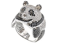 1.78ctw Round Black Spinel With 1.19ctw Round White Zircon Rhodium Over Sterling Silver Panda Ring. Measures approximately .88"L x .65"W. Not sizeable. Accent stones primarily zircon. Panda Ring, Spinel Gemstone, Animal Rings, Broken Chain, Pearl Strands, Black Spinel, Faceted Gemstones, Cultured Pearls, Gemstone Colors