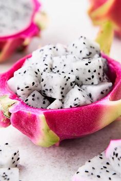 dragon fruit with white and black speckles in a bowl