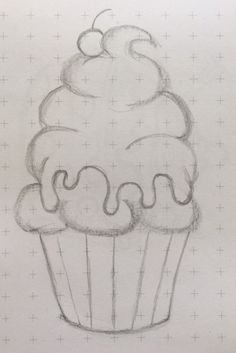 a drawing of a cupcake with icing and cherries