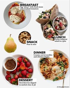 an image of different types of food on plates