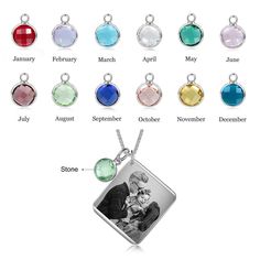 Customized Birthstone Calendar Date Engraved Necklace is made up of metal and is silver in color. It has a long chain with a square metal bar pendant in the center which can be engraved by message or name on one side and a photo on another. It also has a birth stone which can be selected as per birth month. Features: Metals Type: Stainless steel Customized Type: Photo Necklace Type: Pendant Necklaces Gender: Women Material: Metal Compatibility: All Compatible Pendant Size: 30mm Fine or Fashion: Personalized Charm Necklace For Anniversary With Square Pendant, Personalized Charm Necklace With Square Pendant For Anniversary, Engraved Rectangular Jewelry For Birthday, Rectangular Engraved Jewelry For Birthday, Rectangular Engraved Jewelry For Birthdays, Silver Square Pendant Keepsake Jewelry, Silver Square Pendant Jewelry Keepsake, Silver Square Pendant Jewelry For Keepsake, Customizable Square Pendant Jewelry For Personalized Gift