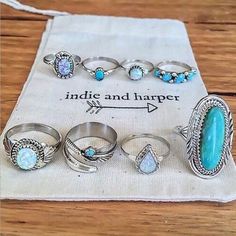 8-PIECE Women'S Fashion Turquoise Ring Ornaments Bohol, Jewels Rings, Set Ring, Western Jewelry, Turquoise Rings, Diy Schmuck, Girly Girl, Silver Turquoise, Turquoise Jewelry