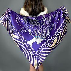 "Lady Of Passion Purple Square Silk Scarf - Wearable ART   DEAILS & CARE : Wearable ART 100% Silk Designed with love in London Made in Italy Hand Hemming Finishes Dry clean DIMENSIONS : 90 cm x  90 cm \"Lady Of Passion\" Silk Scarf design is part of Migration Collection limited edition print. SAYNA LONDON 100% silk scarves are designed with love in London, each design tells a beautiful, powerful and inspirational story. Our silk accessory products are  made in Como-Italy with finest silk by prof Elegant Handmade Shawl As Gift, Elegant Handmade Shawl For Gift, Elegant Rectangular Silk Scarf As Gift, Elegant Rectangular Silk Scarf For Gifts, Elegant Rectangular Silk Scarf For Gift, Elegant Rectangular Silk Scarf Gift, Elegant Square Scarves For Gifts, Elegant Square Scarf For Gift, Elegant Square Scarf Gift