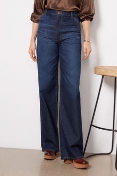 A dark blue wash and trouser-style pockets update the most-loved EVER Trouser jean by EVEREVE. Perfect for work, weekend, and everywhere in between, these polished jeans feature a relaxed full-length leg, high-rise fit, and soft stretch denim for all-day comfort. | EVEREVE Women's Ever Trouser Jeans, Size 31, Blue Denim 2023, Autumn Fashion Work, Bowl Meals, Simple Wardrobe, School Wear, Fashion Pics, Fall Jeans, Wardrobe Classic, Petite Shorts