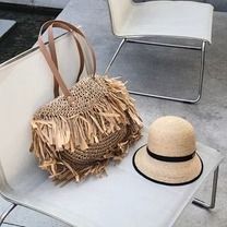 Semi-Circular Tassel Straw Tote Bag – 2YZ Shop Summer Necessities, Straw Tote Bag, Hand Making, Picnic In The Park, Straw Bags, Straw Tote, A Picnic, Day At The Beach, The Park