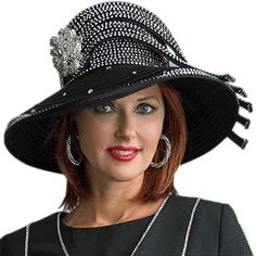 Introducing the exquisite Lily And Taylor H278-BLK Church Hat, a statement piece that complements any formal attire with its timeless elegance and sophisticated design. Crafted from premium materials, this hat promises both durability and a luxurious feel, ideal for individuals with a keen eye for quality and style. The wide brim not only serves a practical purpose, shielding the wearer from the sun, but also adds a dramatic flair to the hat's overall appearance. The brim's curve is designed to Chic Formal Fedora Hat, Black Top Hat With Short Brim For Formal Occasions, Formal Black Brimmed Costume Hats And Headpieces, Formal Black Brimmed Costume Hat, Black High Crown Hat For Evening, Black Formal Costume Hat With Curved Brim, Formal Black Costume Hats With Curved Brim, Black Evening Top Hat With Wide Brim, Black Top Hat With Wide Brim For Evening