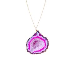 "\"Vivica\" Experience the unique beauty of nature with this large pink geode necklace. With its bold, captivating color and stunning natural crystal formation, it is sure to make a statement and turn heads. Stand out and show off your unique style with this one-of-a-kind geode necklace! 11\" Long Pendant: 2\" x 1 3/4\" 14k Gold-filled Chain" Pink Geode, Geode Necklace, Crystal Statement Necklace, Crystal Formations, Pink Agate, Agate Geode, Long Pendant, Gold Filled Chain, Natural Crystals