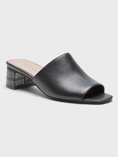 Mid-Heel Leather Mule | Banana Republic Leather Slides, Leather Mules, Mid Heel, Embossed Leather, Mule, Heeled Mules, Mule Shoe, Banana Republic, Slides