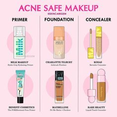 Makeup Products For Acne Prone Skin, Acne Prone Makeup Products, Acne Safe Drugstore Makeup, Acne Friendly Makeup, Acne Makeup Routine, Acne Safe Makeup Products, Acne Free Makeup, Acne Prone Makeup, Makeup Tips For Acne