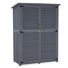 an outdoor storage cabinet with shutter doors