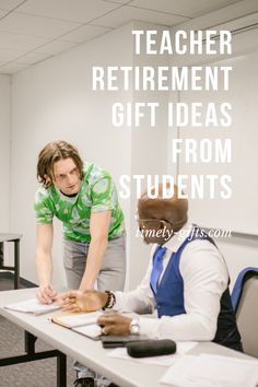 two people in an office setting with the caption teacher retirement gift ideas from students