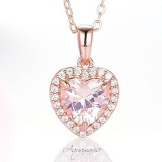 Cubic Zirconia Heart Necklace With Gemstone For Valentine's Day, Heart Necklace With Cubic Zirconia For Valentine's Day, Valentine's Day Heart Necklace With Cubic Zirconia Gemstone, Rose Gold Cubic Zirconia Heart Necklace, Rose Gold Heart Necklace With Cubic Zirconia, Rose Gold Heart Cut Cubic Zirconia Necklace, Pendant Cubic Zirconia Rose Gold Necklace, Rose Gold Pendant Heart Necklace, Rose Gold Heart Cut Diamond Jewelry