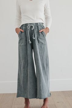 These pants are the perfect combination of comfort and style, crafted from premium cotton for a soft and luxurious feel. They feature a flattering wide-leg silhouette with an elastic waistband and a drawstring tie for a personalized fit. Ideal for any occasion, these are sure to become the most popular style in your wardrobe. Model Measurements: Hips 34” Waist 25” Bust 32” Height 5’6.5, wearing a size small 100 Cotton S: Waist 26” + Stretch Hips 40” Length 36” M: Waist 30” + Stretch Hips 41” Len Bridesmaid Tops, Wide Legs Pants, Stretch Hips, Sweat Pant, Swim Trends, Cute Cuts, Effortless Look, Wide Legs, Man Swimming