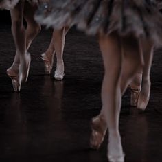 the legs and feet of two ballerinas in tutu skirted ballet attire