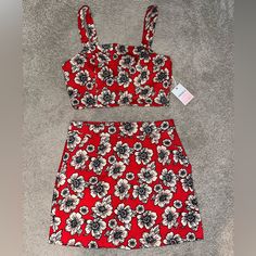 Gorgeous Red Floral Matching Set From Forever 21 - Brand New With Tags! Super Cute Skirt And Top Matching Co-Ord Set, Skirt Has Pockets And Straps On Top Are Adjustable! Red Fitted Skirt For Summer, Fitted Red Skirt For Summer, Red Mini Skirt For Summer Day Out, Red Fitted Skirt For Vacation, Fitted Red Skirt For Vacation, Red Mini Skirt For Spring Vacation, Forever 21 Mini Skirt For Summer Party, Red Fitted Mini Skirt For Vacation, Fitted Red Mini Skirt For Vacation